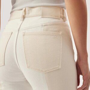 DL1961 Patti Straight High-Rise Vintage Ankle Jeans in Ecru Blocked - Size 25